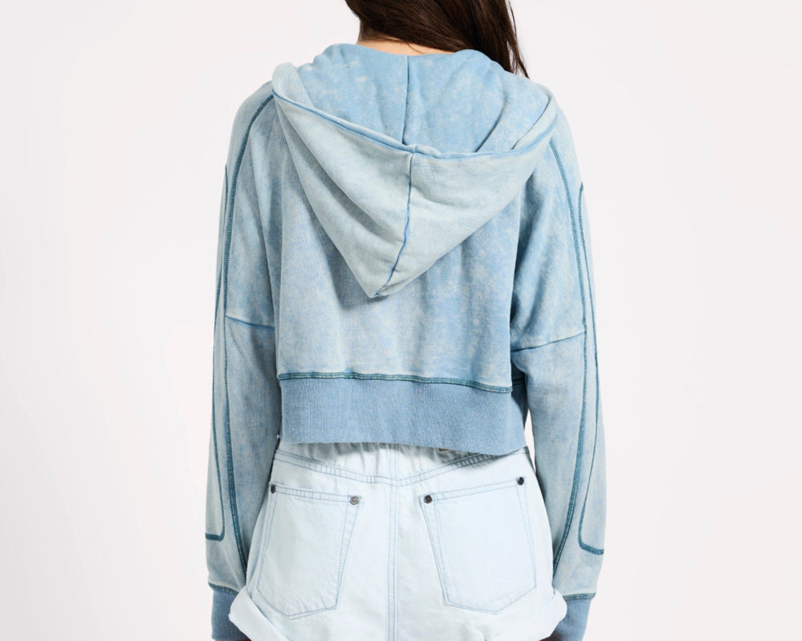 Cropped Fleece Zip Hoody - Washed Blue