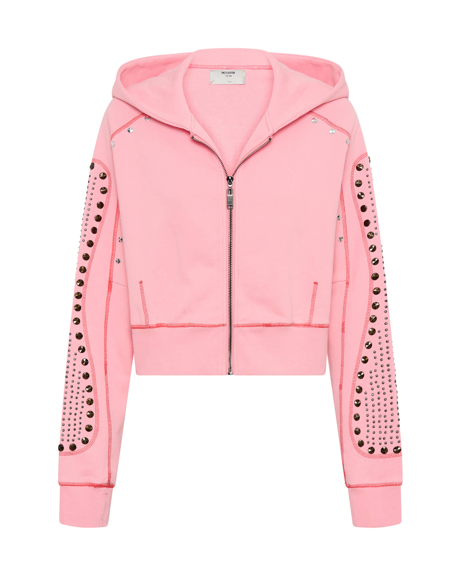 Pinkrose  Studded Cropped Sweater Hoody - Candy Coral Pink SKU: 26776