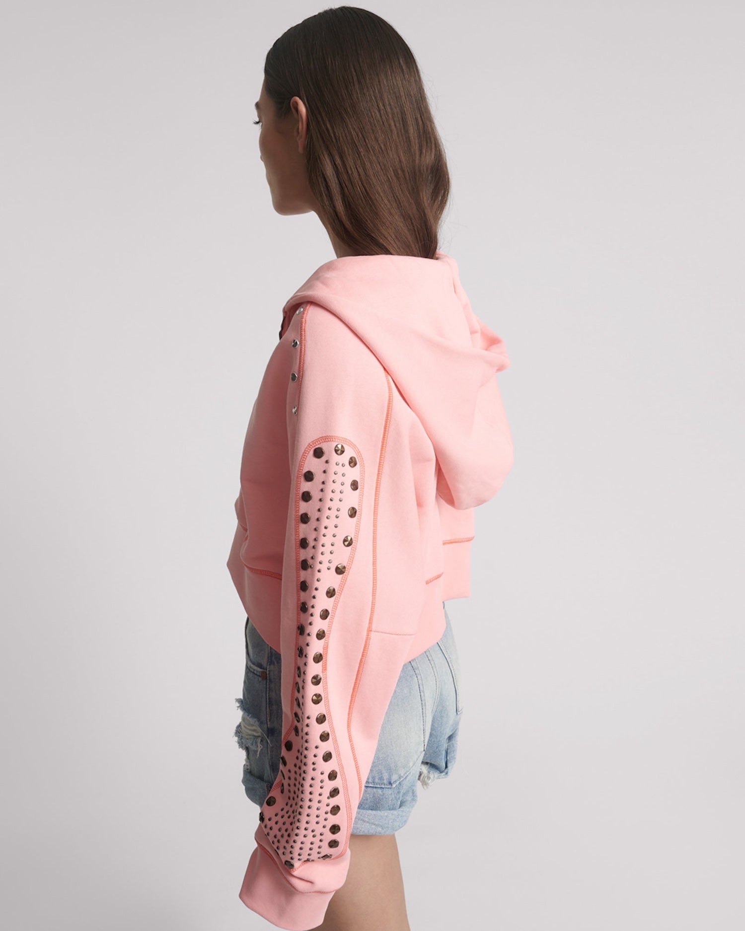 Valentine's Day Shop Studded Cropped Sweater Hoody - Candy Coral Pink