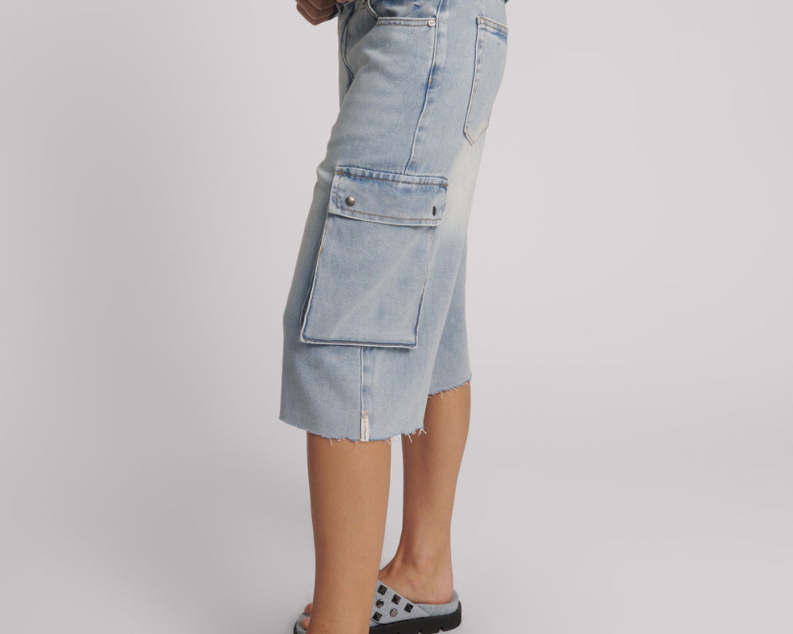 Skater Girl Low Waist Super Long Leg Denim Jorts - Soft Blue