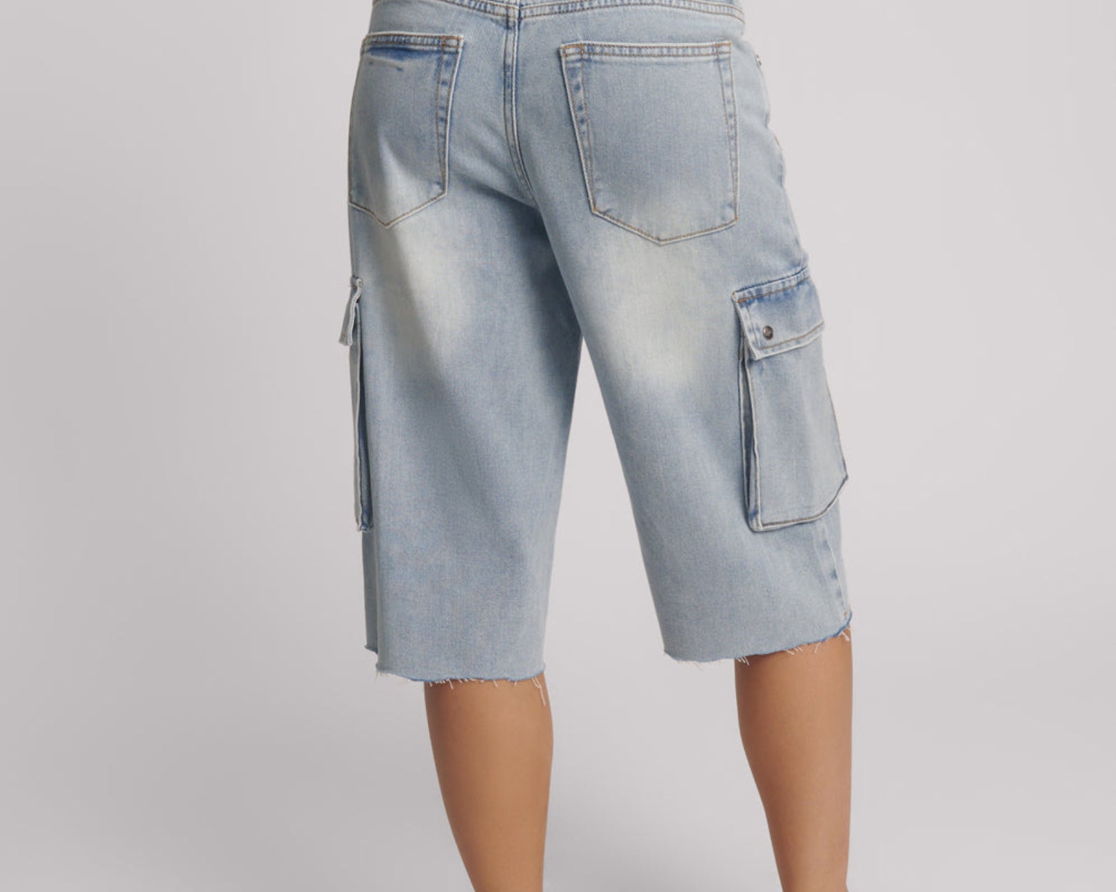 Skater Girl Low Waist Super Long Leg Denim Jorts - Soft Blue