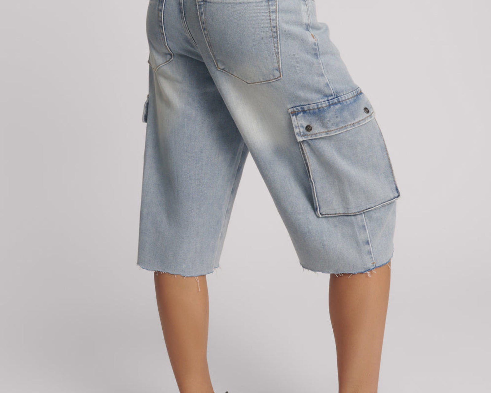 Skater Girl Low Waist Super Long Leg Denim Jorts - Soft Blue