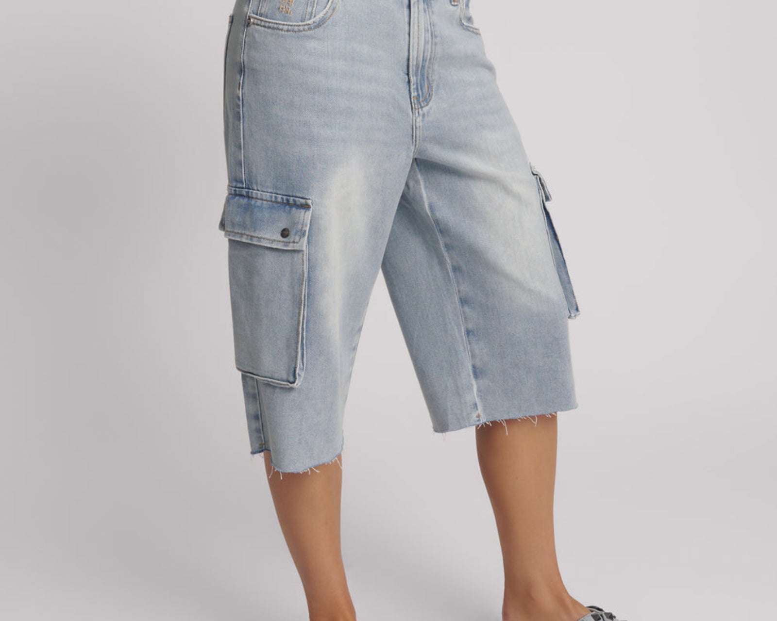 Skater Girl Low Waist Super Long Leg Denim Jorts - Soft Blue