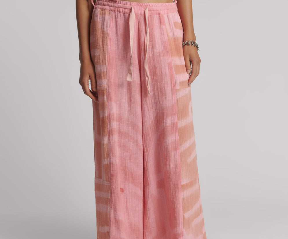 Moai Hand Painted Muslin Palazzo Pants | Pink Moai Hand Painted Muslin Palazzo Pants | Pink