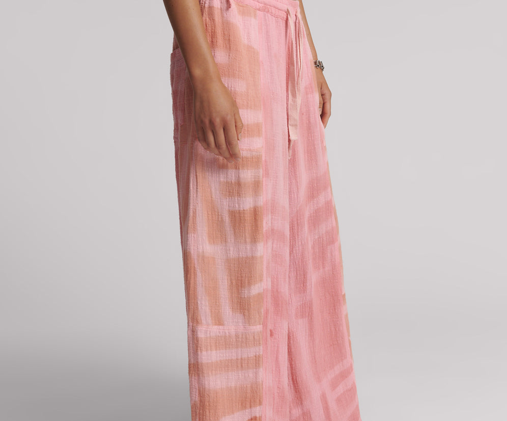 Moai Hand Painted Muslin Palazzo Pants | Pink Moai Hand Painted Muslin Palazzo Pants | Pink