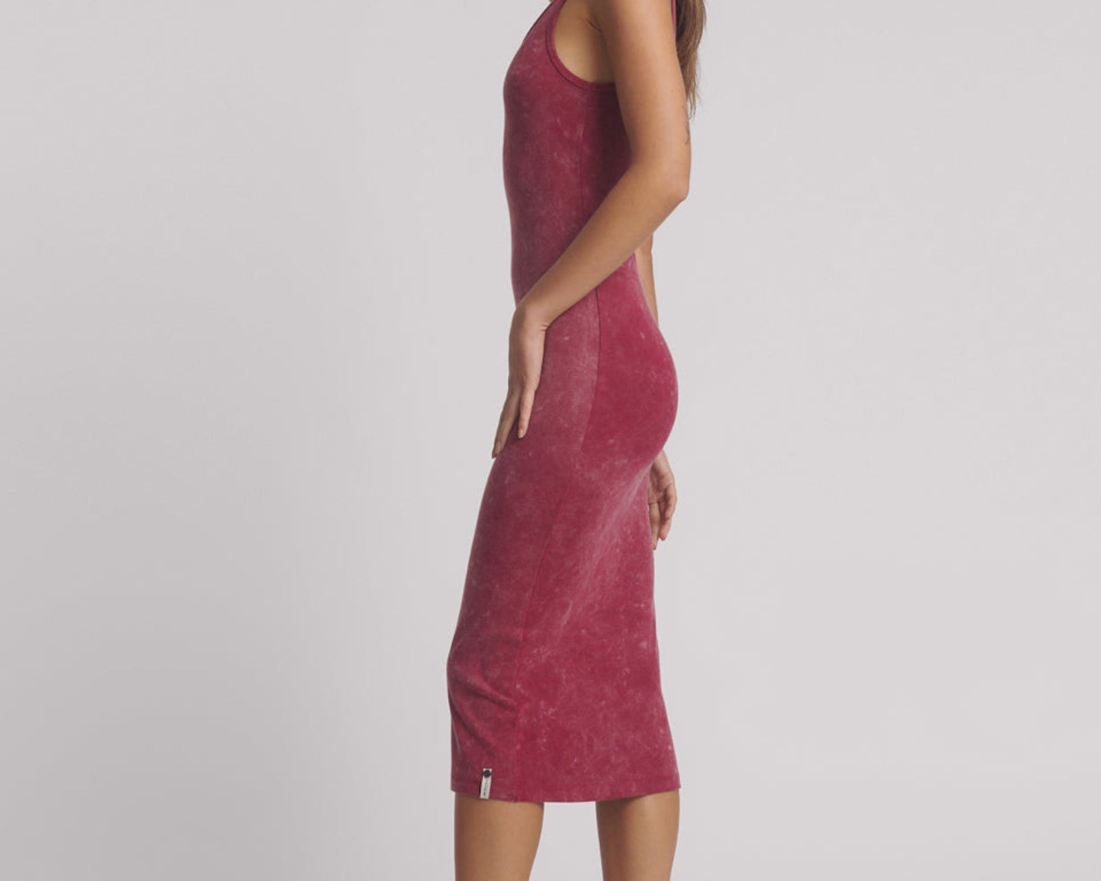 One Teaspoon Ribbed Singlet Acid Wash Midi Dress - Burnt Red