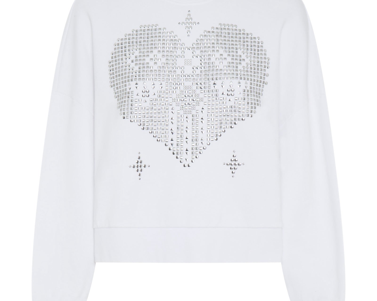 Studded Heart Cropped Sweater - White
