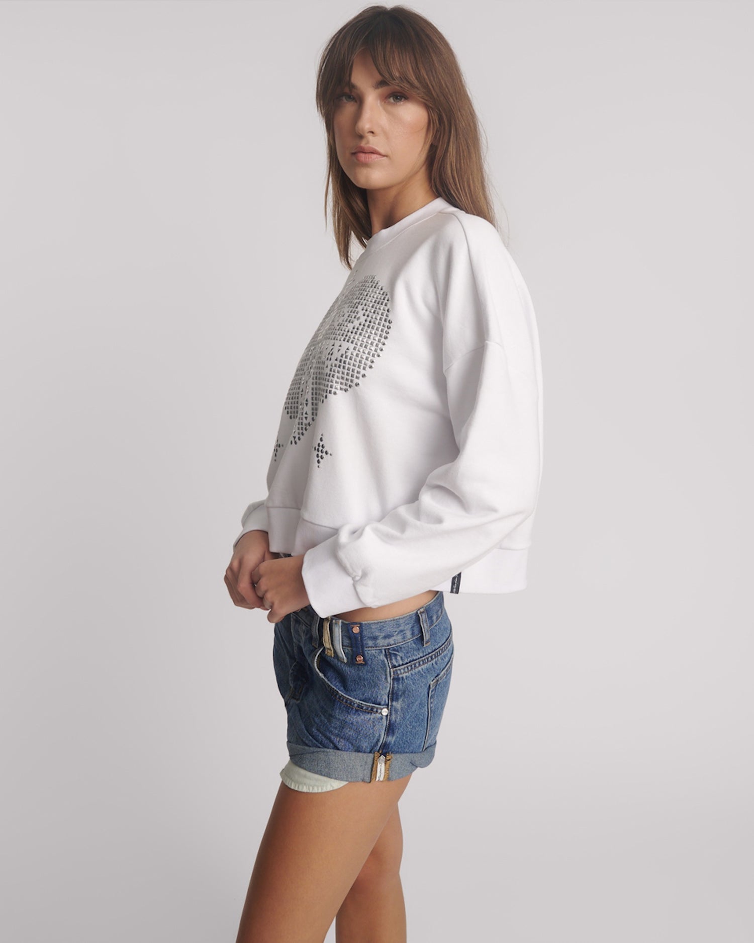 Artists on Holiday Studded Heart Cropped Sweater - White