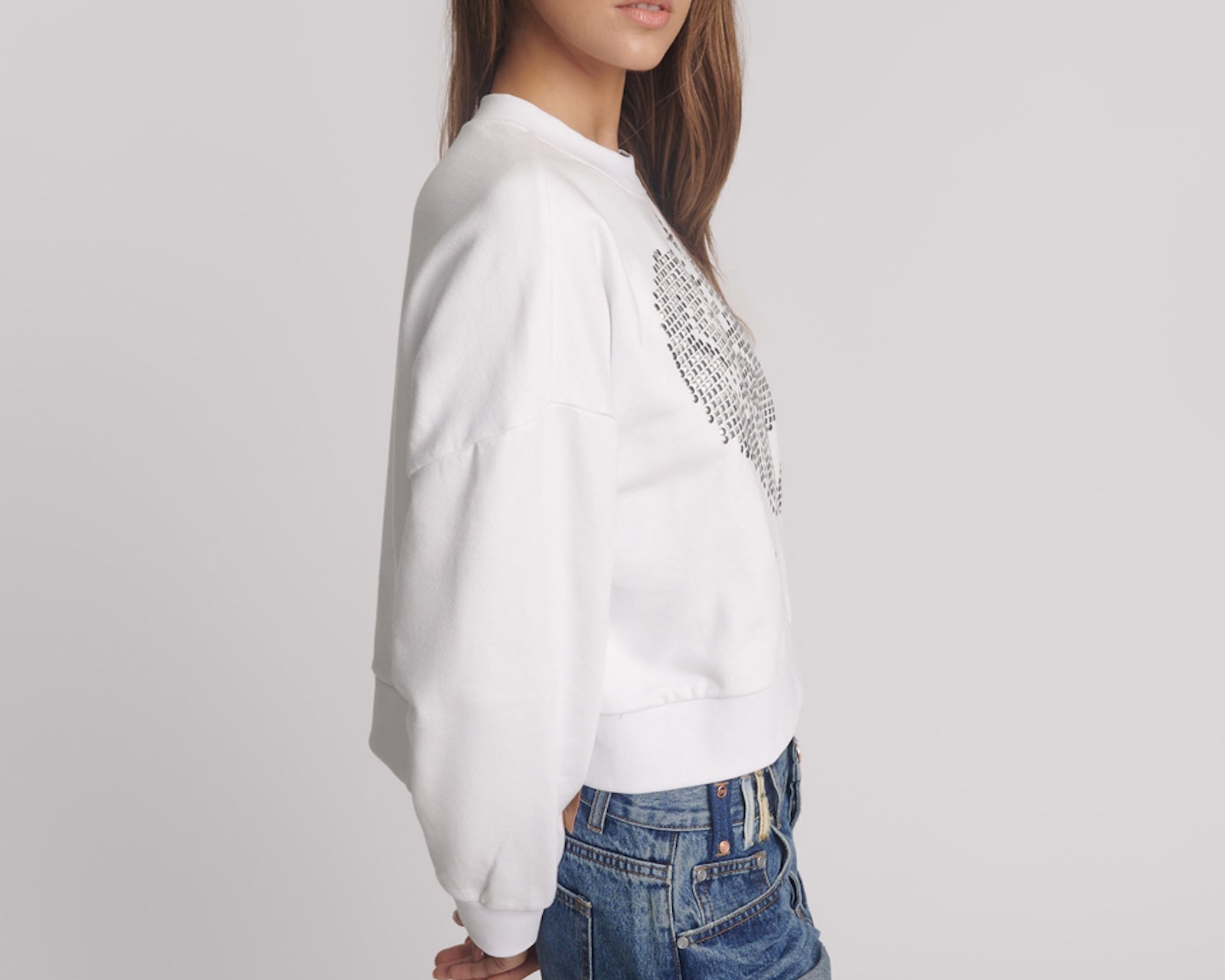 Studded Heart Cropped Sweater - White