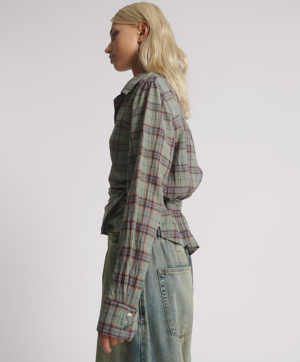 Products Get Checked Wrap Shirt - Sage