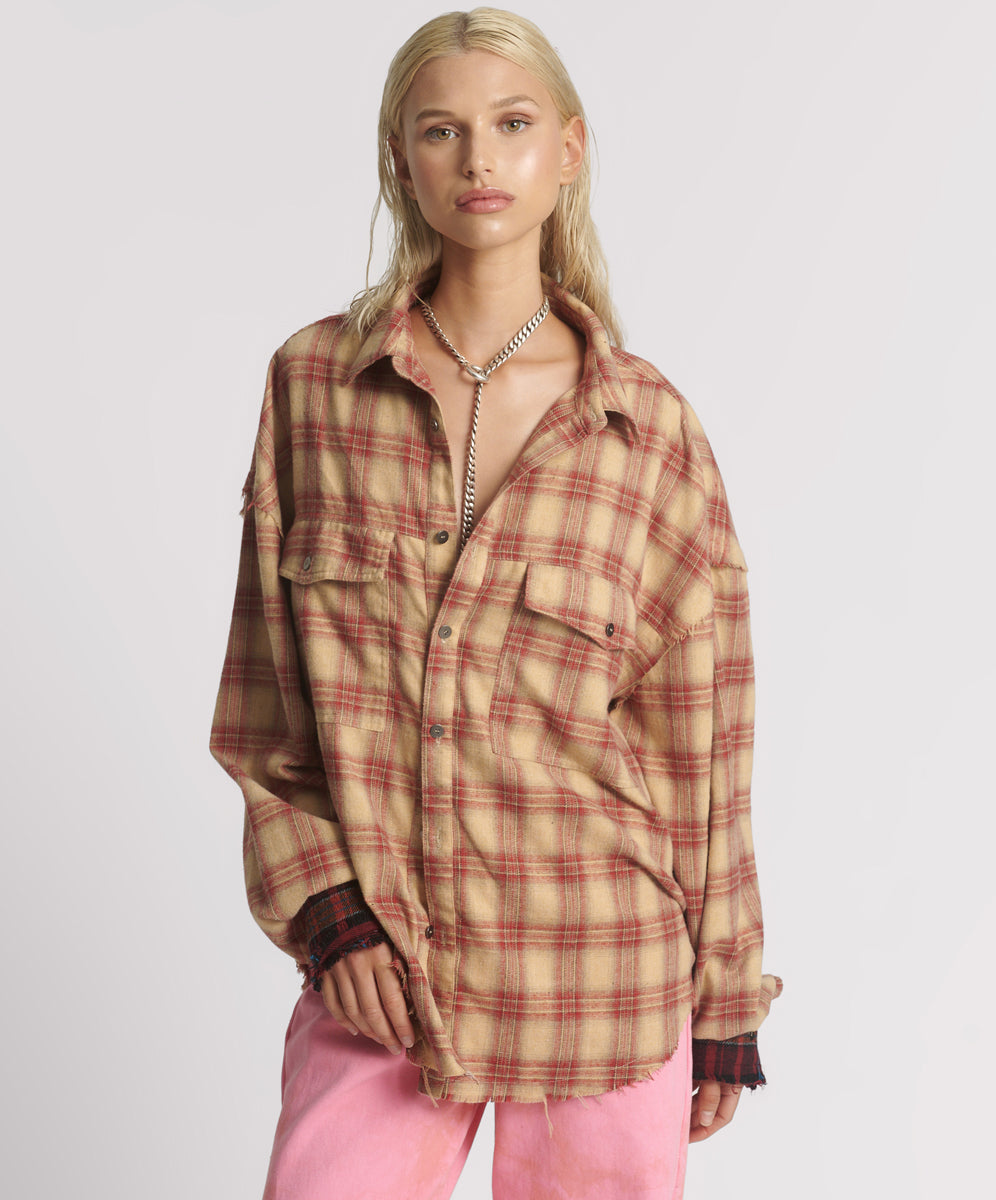Outlet Joshua Oversized Flannel Western Shirt - Burnt Sand