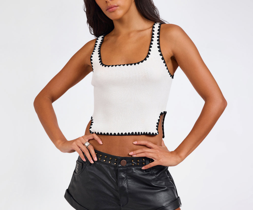 Knitted Scallop Tank Top - Cream