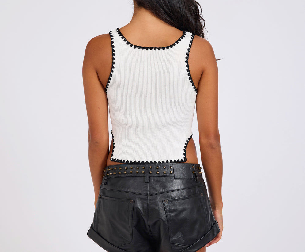 Knitted Scallop Tank Top - Cream