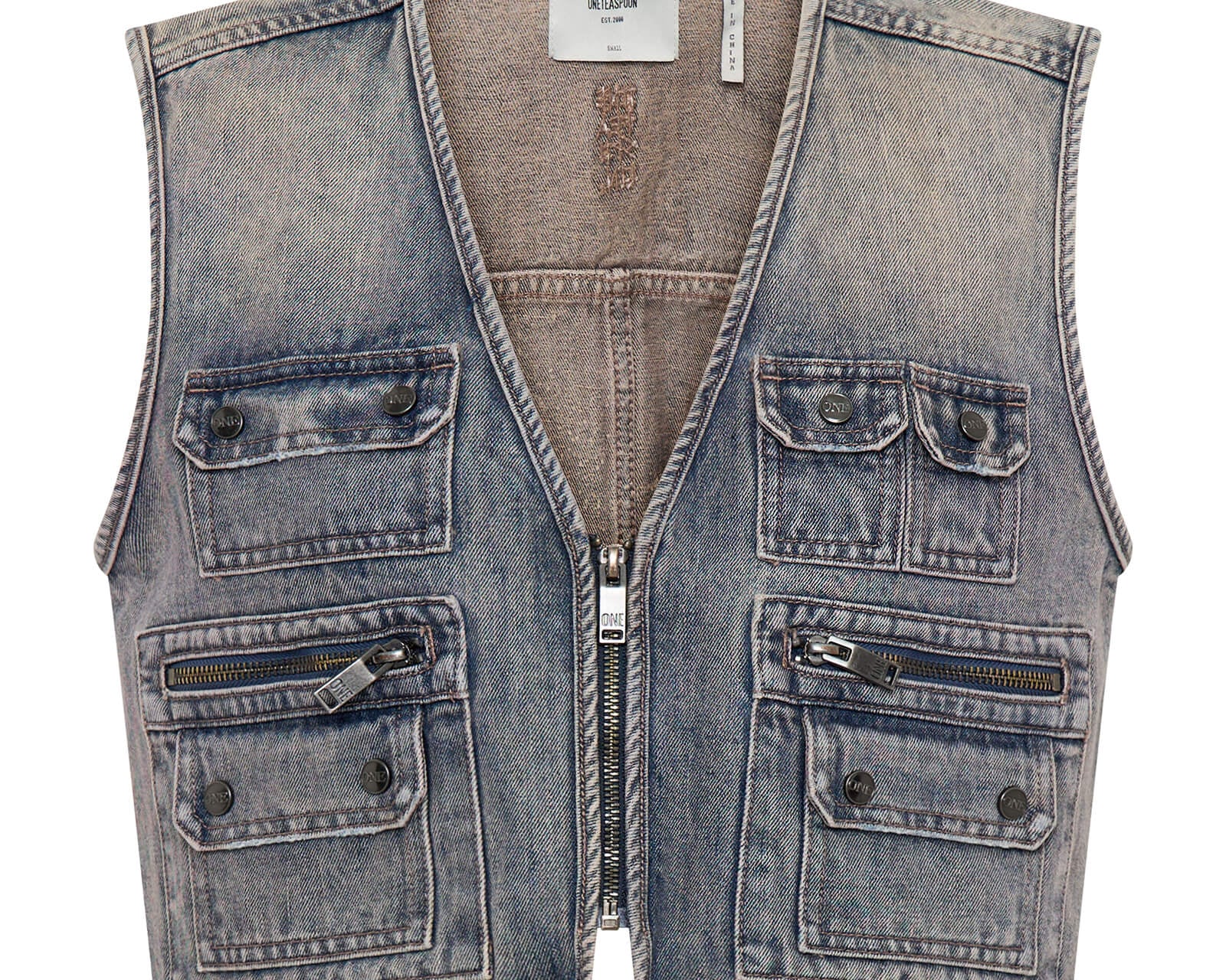 Cropped Denim Utility Vest Island Blue One Teaspoon