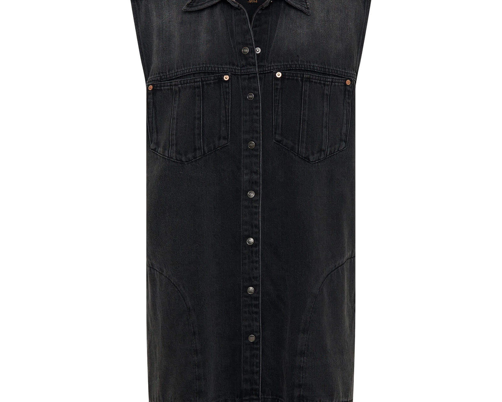 Sleeveless Mini Denim Shirt Dress - Faded Black