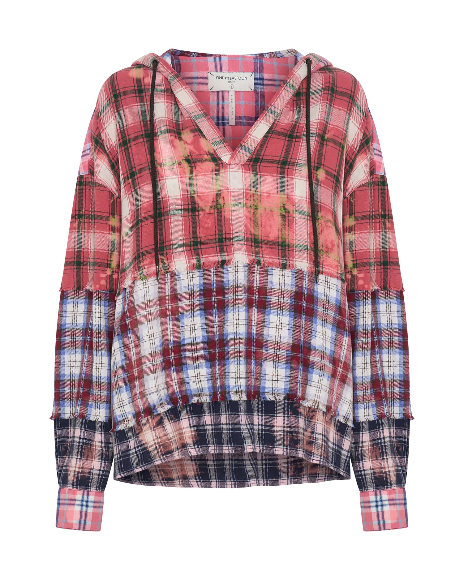 Products Flannel Acid Wash Hooded Shirt - Multi