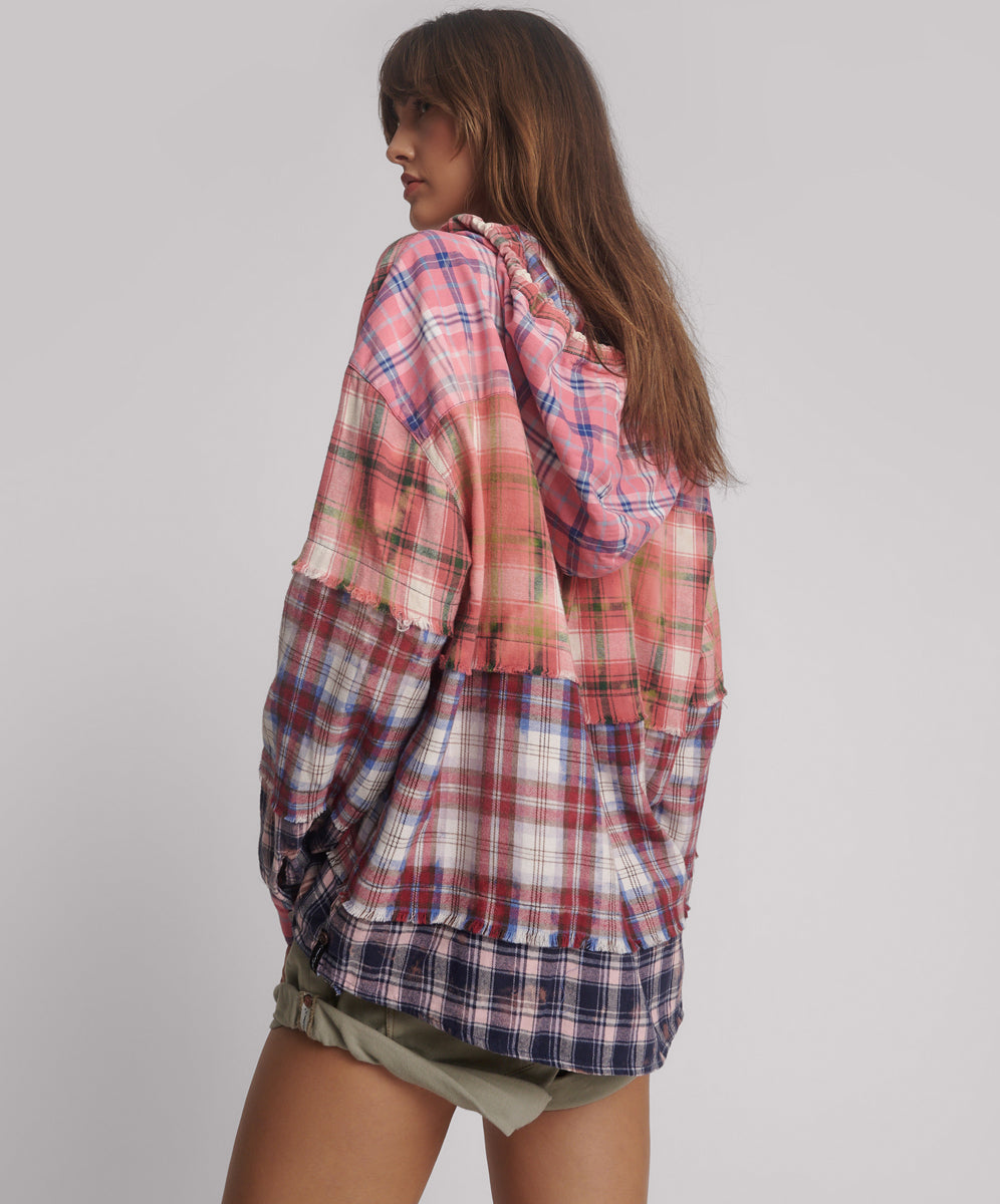 Products Flannel Acid Wash Hooded Shirt - Multi