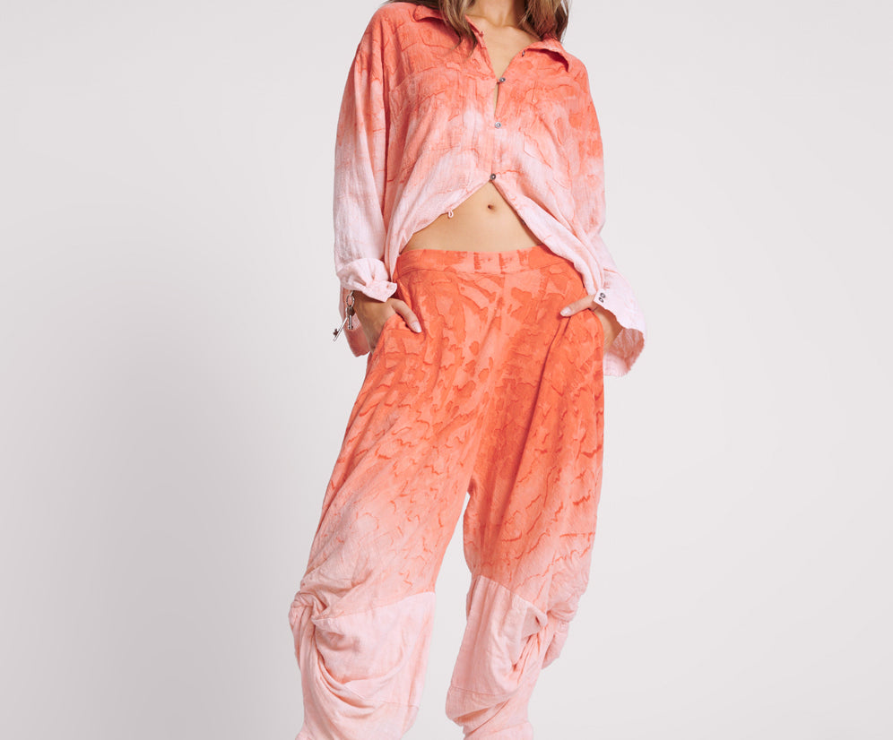 Hand Painted Sunset Muslin Gypsy Pants - Coral