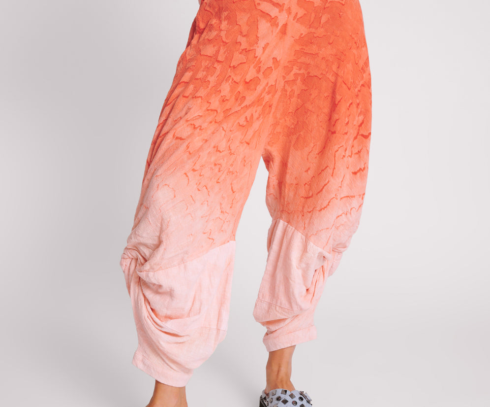 Hand Painted Sunset Muslin Gypsy Pants - Coral