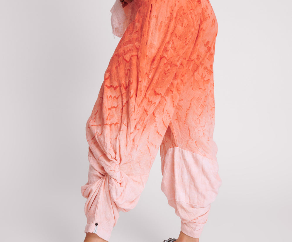 Hand Painted Sunset Muslin Gypsy Pants - Coral