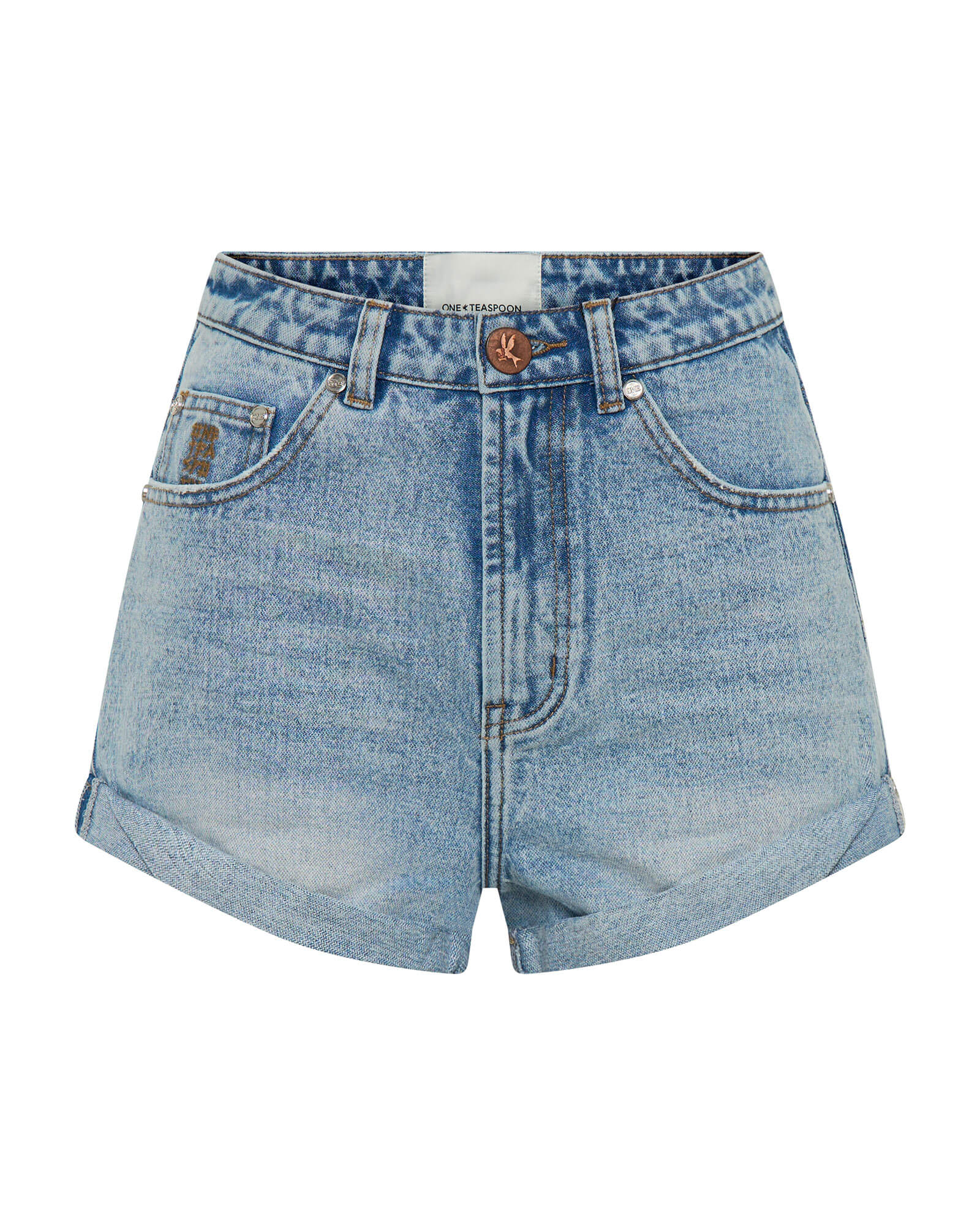 Bandits High Waist Denim Shorts - Hendrixe Blue | One Teaspoon