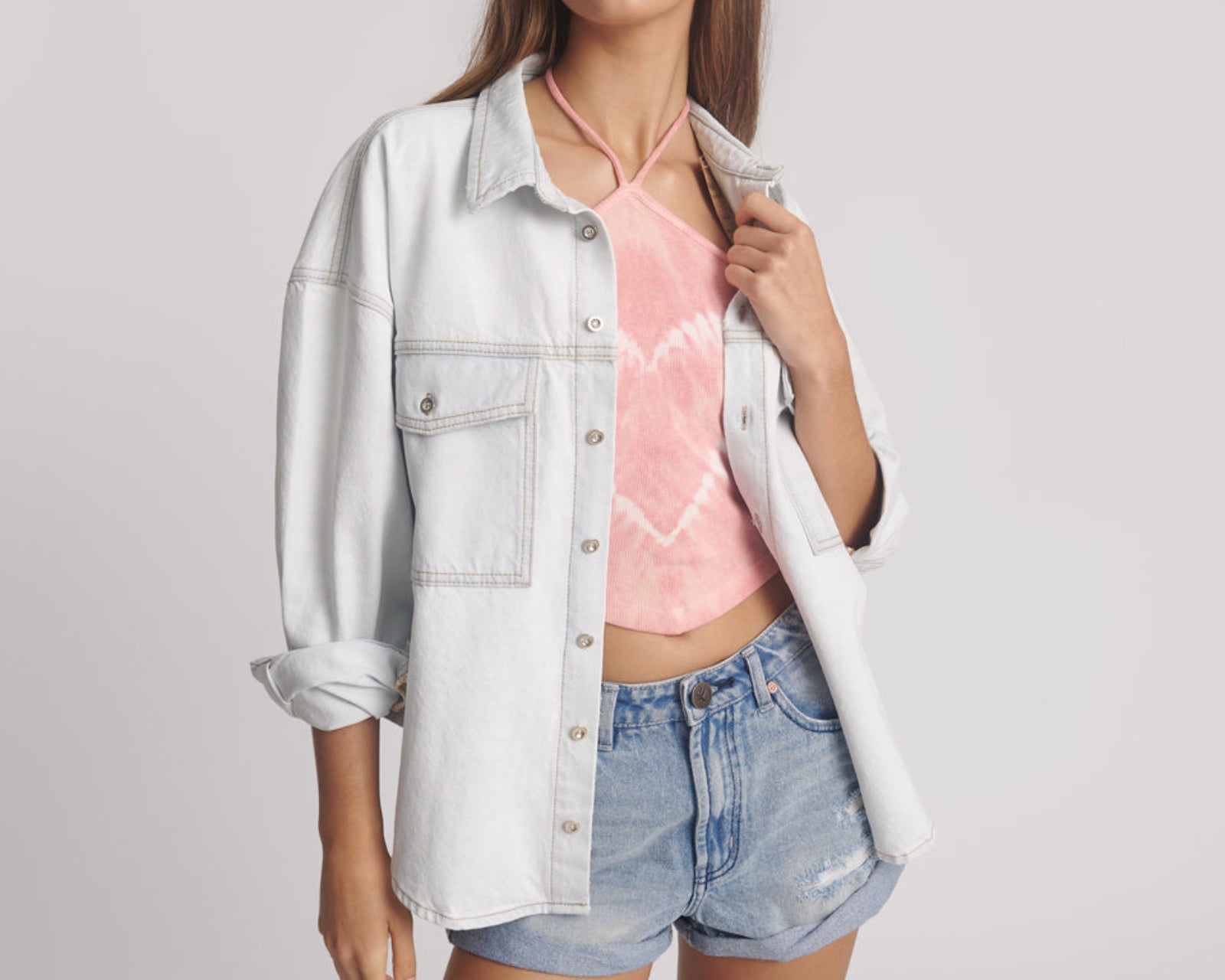 Hand-Sprayed Smiley Daria Denim Shacket - Bel Air Blue