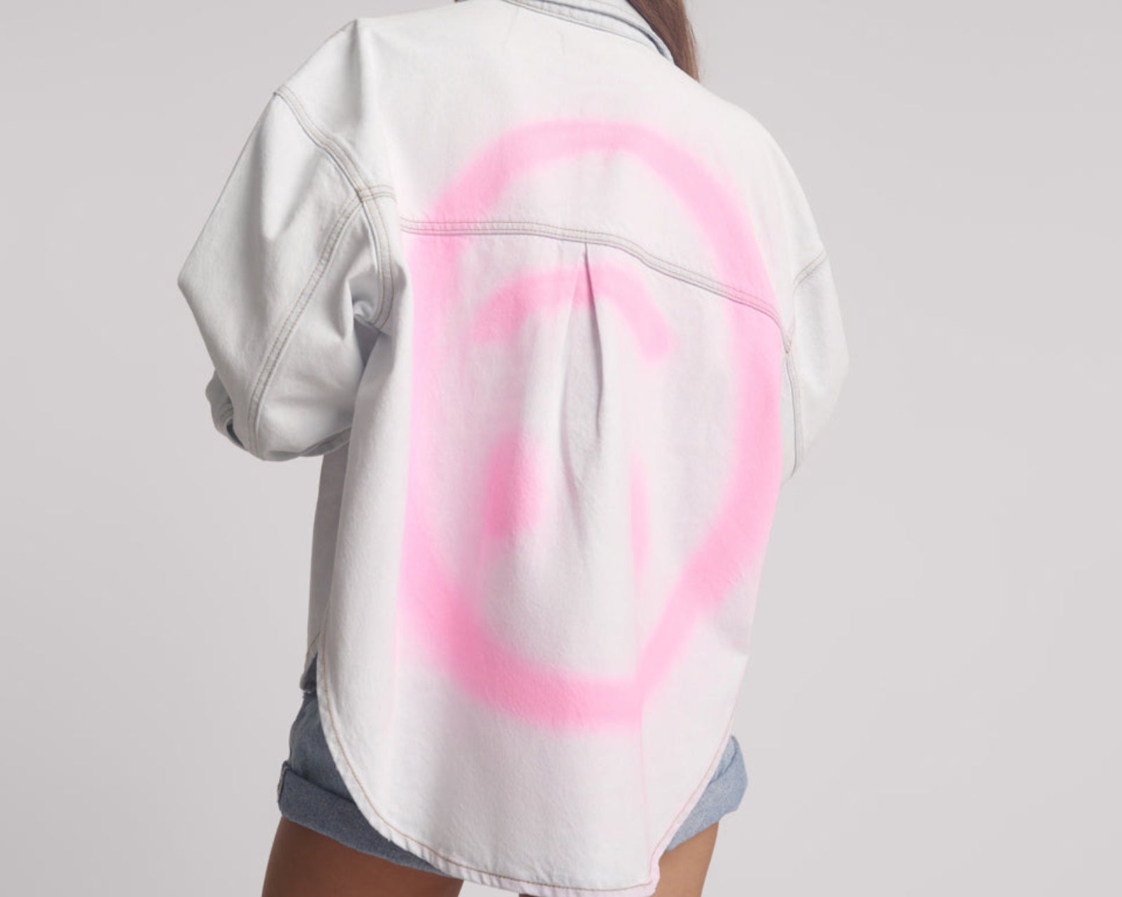 Hand-Sprayed Smiley Daria Denim Shacket - Bel Air Blue