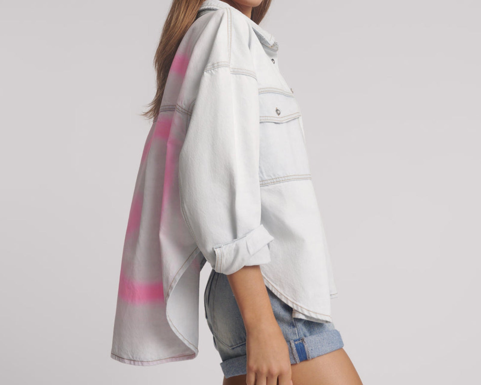 Hand-Sprayed Smiley Daria Denim Shacket - Bel Air Blue