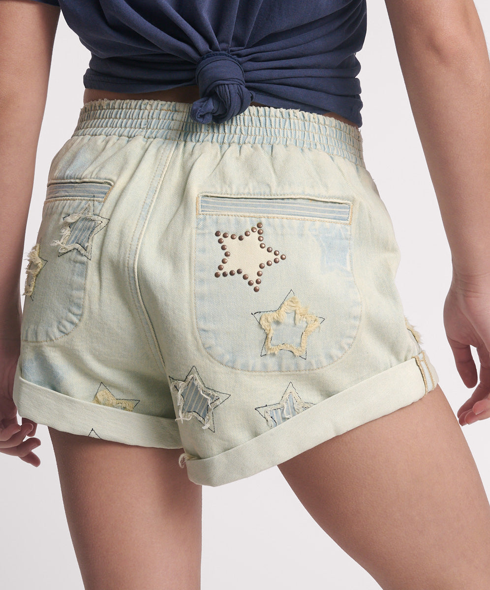 Products Hunters Elasticated Waist Boyfriend Denim Shorts - SUNDAE