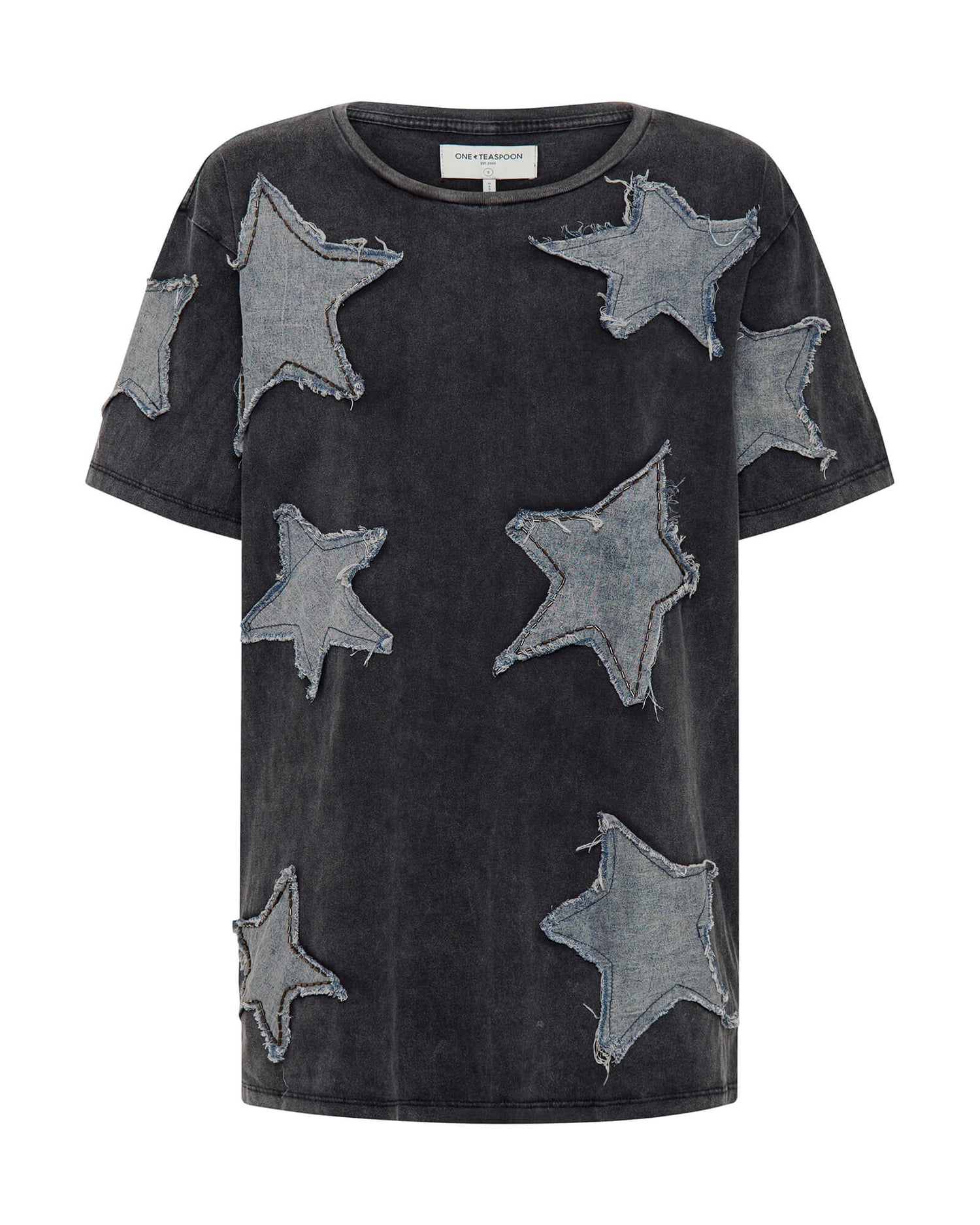 Products Denim Star Hand Embellished Boyfriend Tee - Charcoal