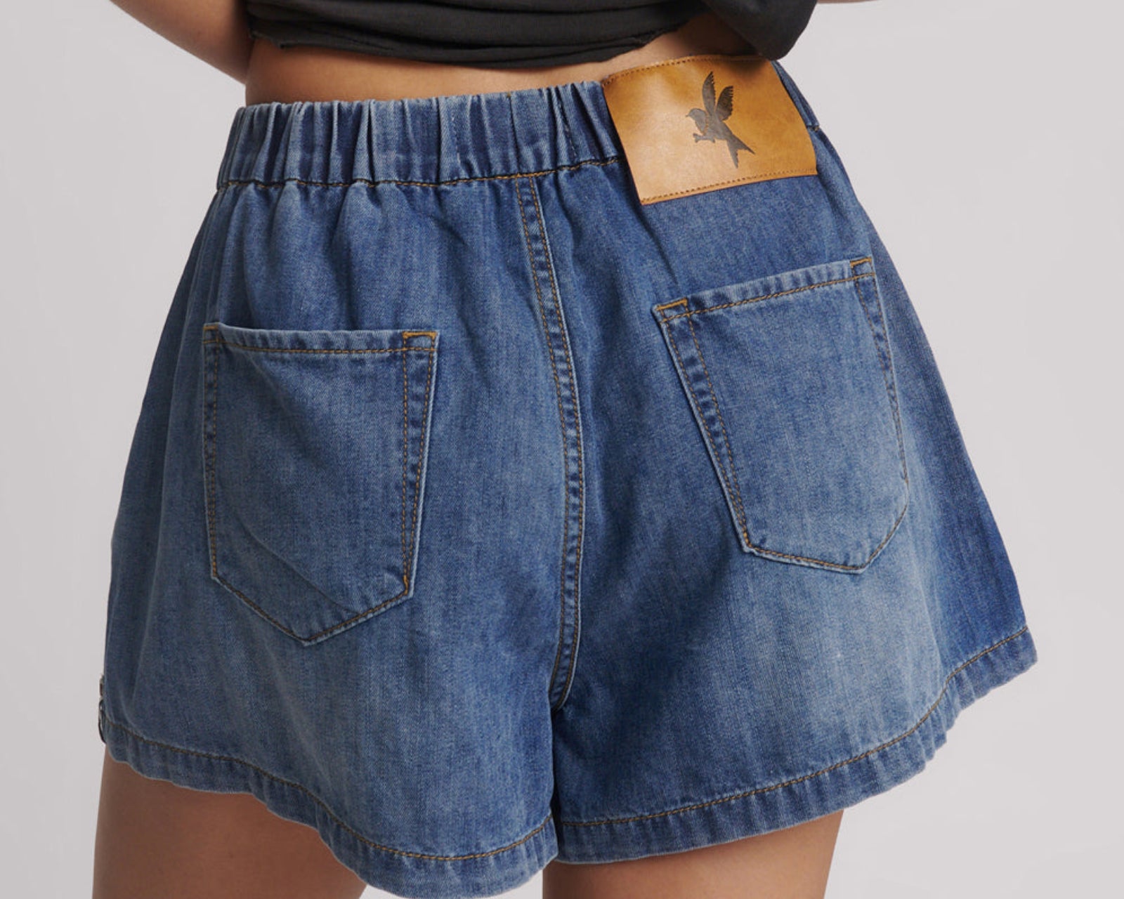 Funks High Waist Elasticated Flippy Denim Short - Blue Love