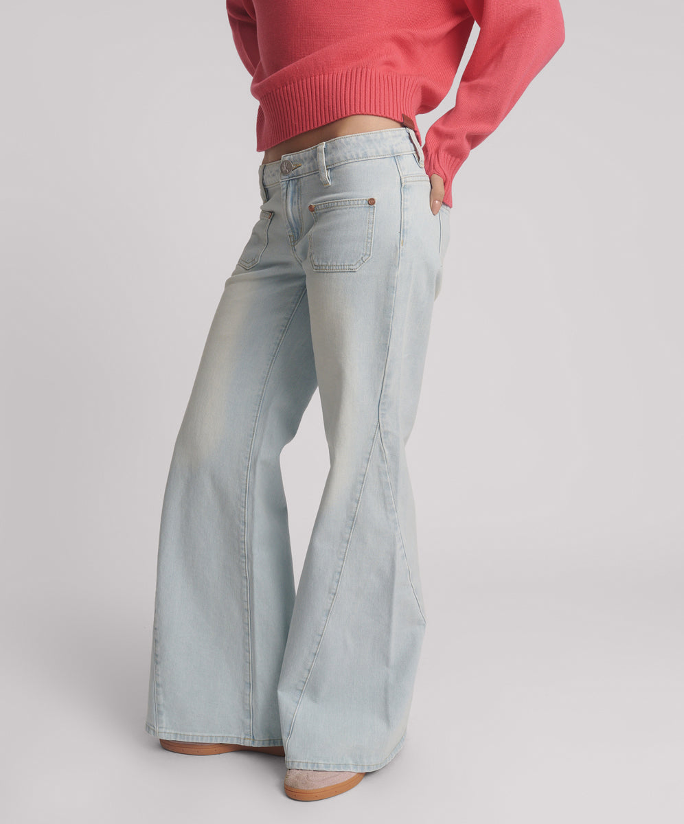 Johnnies Low Waist Wide Leg Flared Denim Jeans - Le Surf Blue