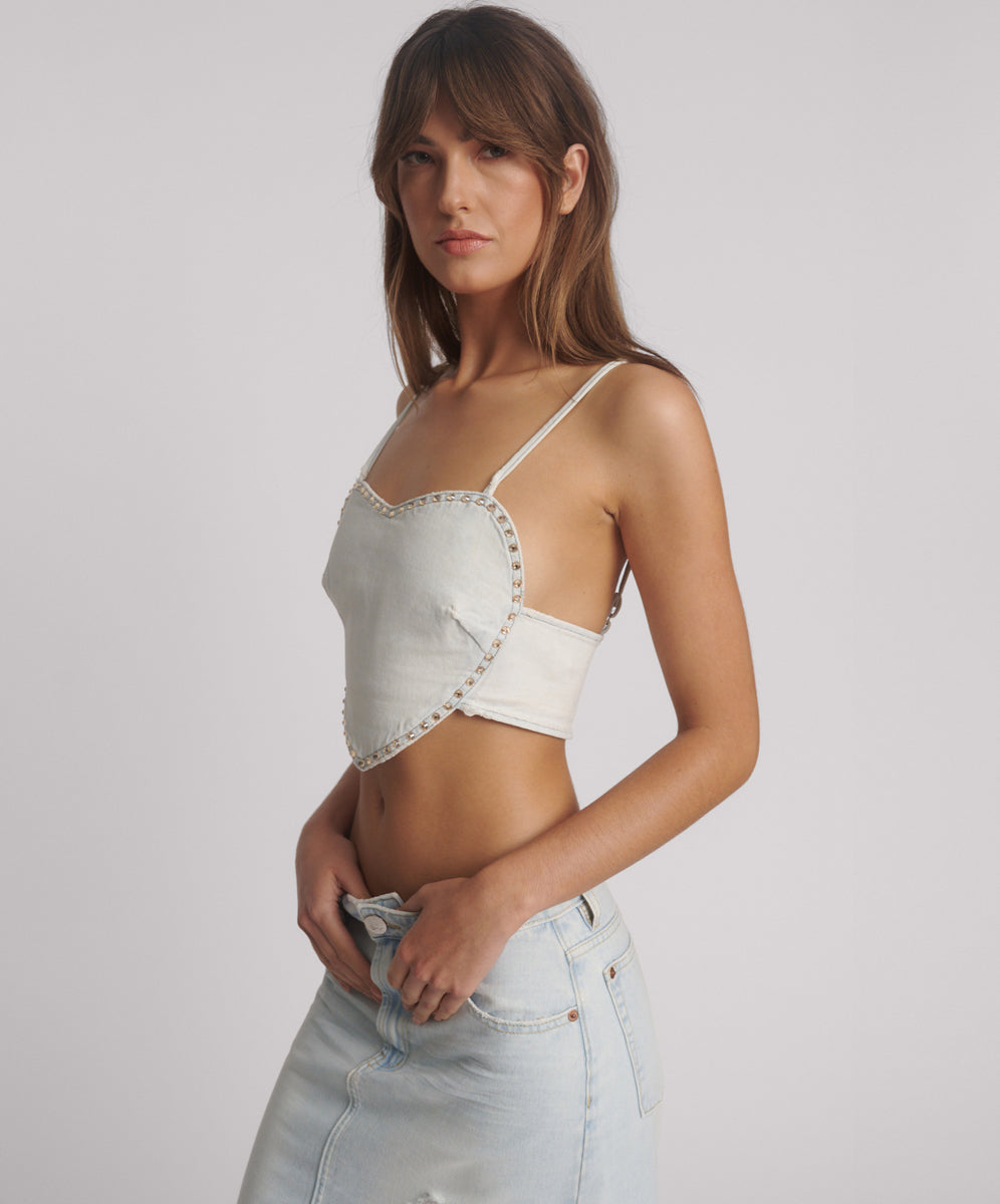 Women's Denim Tops Online Denim Heart Backless Crop Top - Le Surf Blue