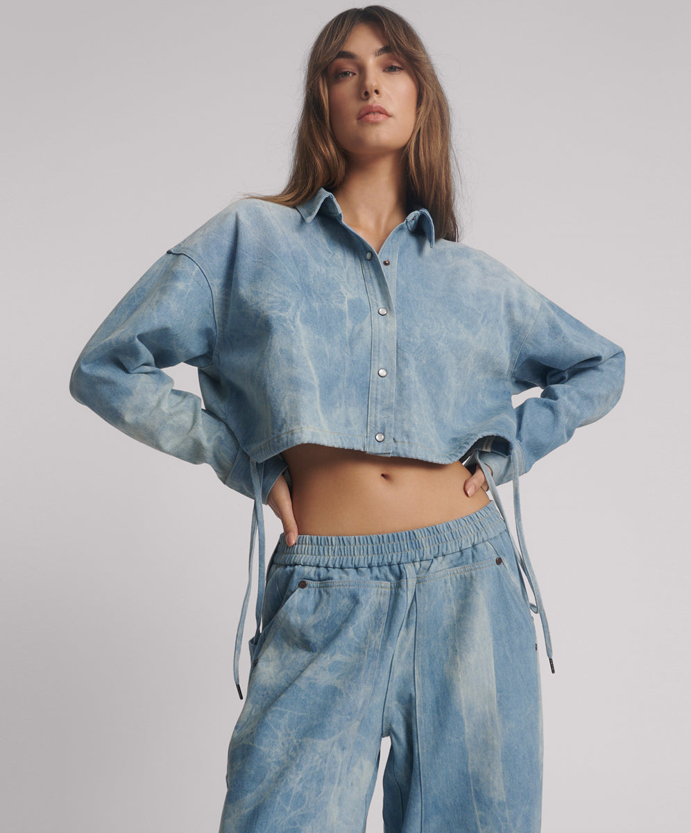 Women's Denim Tops Online Denim Bubble Shirt - Cloudy Blue
