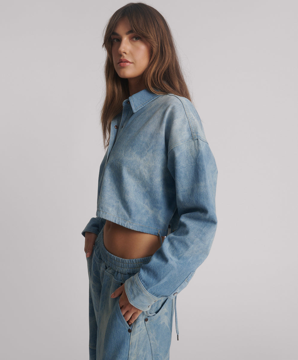Women's Denim Tops Online Denim Bubble Shirt - Cloudy Blue