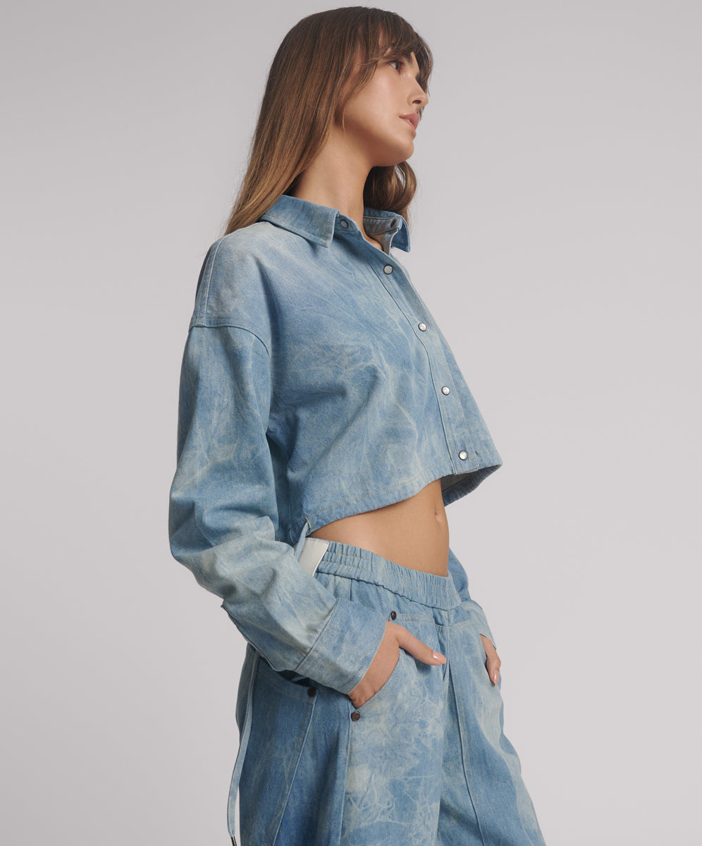 Women's Denim Tops Online Denim Bubble Shirt - Cloudy Blue