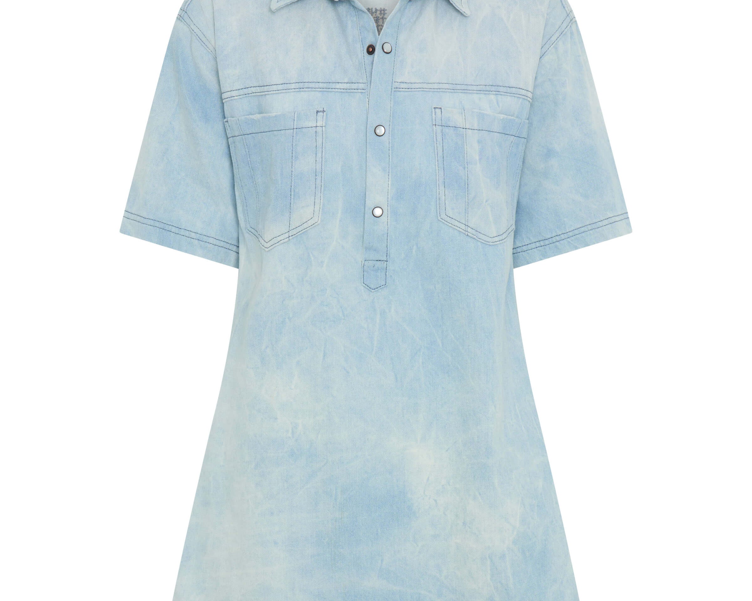 Pixie Denim Mini Shirt Dress - Cloudy Blue