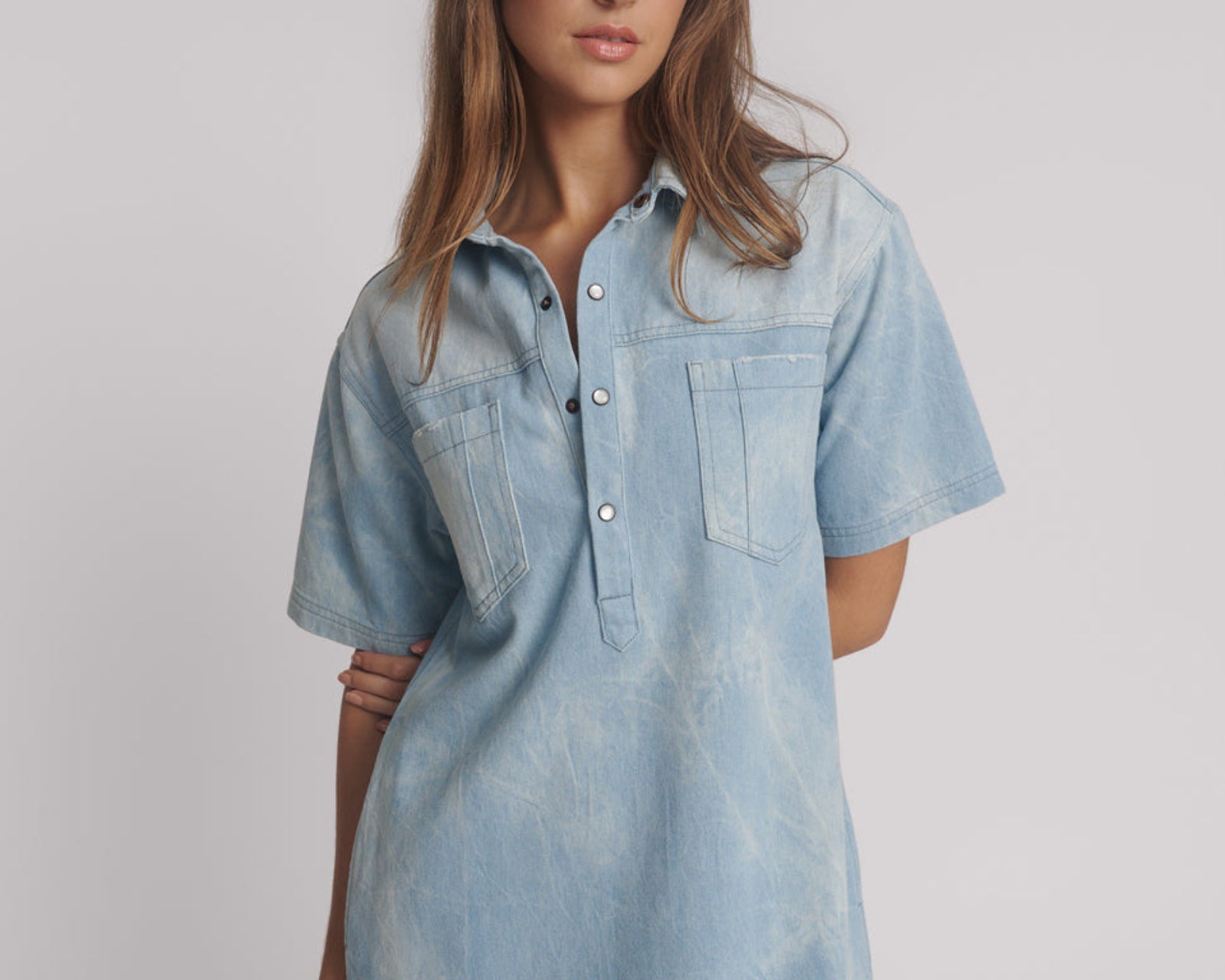 Pixie Denim Mini Shirt Dress - Cloudy Blue