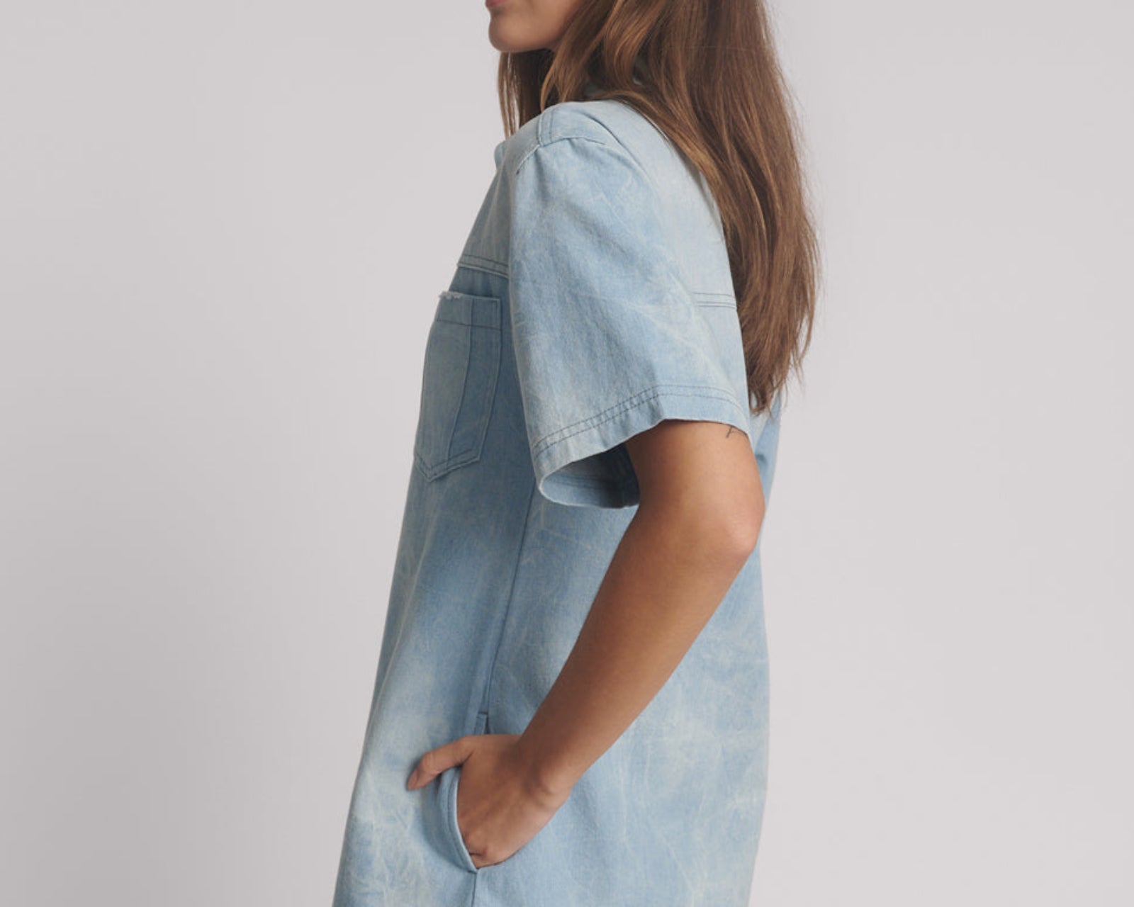 Pixie Denim Mini Shirt Dress - Cloudy Blue