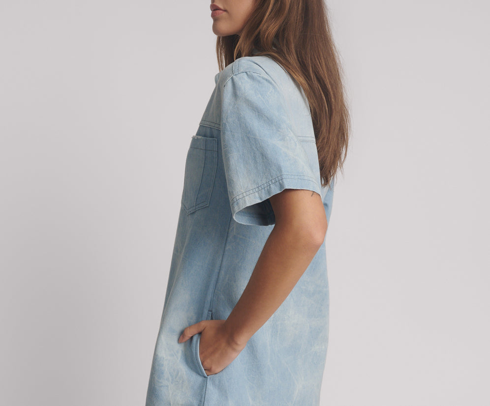 Pixie Denim Mini Shirt Dress - Cloudy Blue