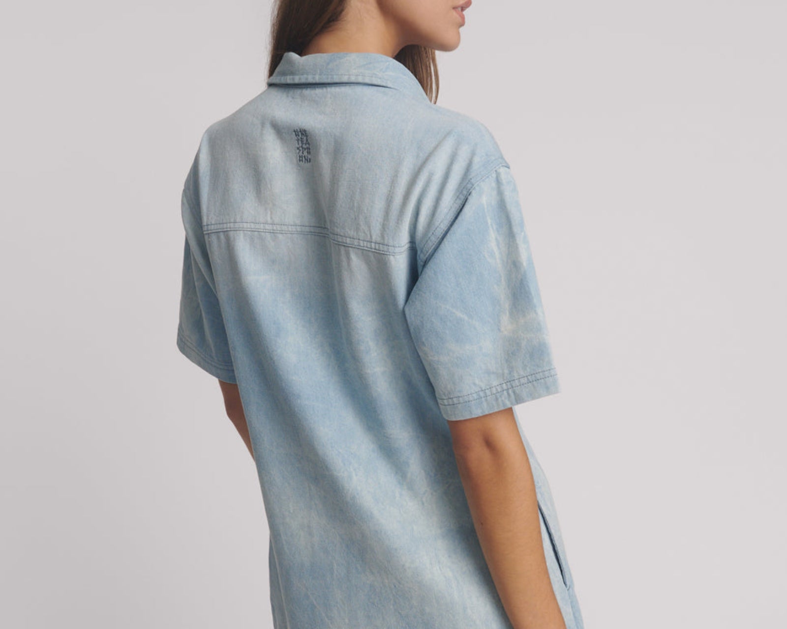 Pixie Denim Mini Shirt Dress - Cloudy Blue