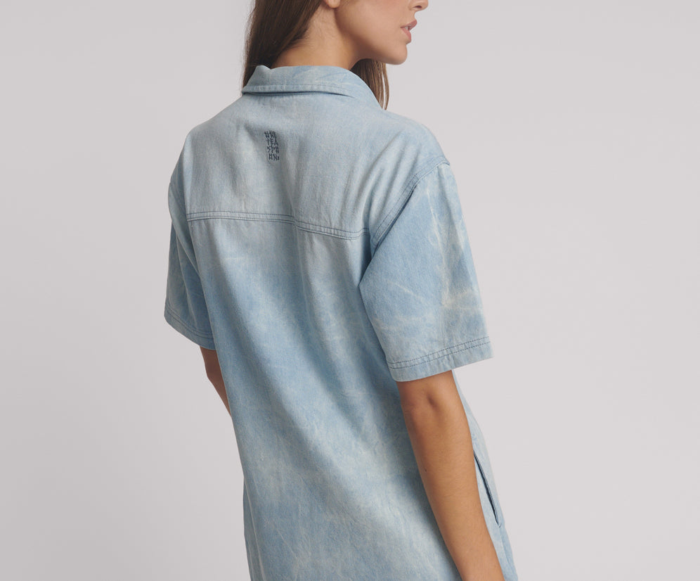 Pixie Denim Mini Shirt Dress - Cloudy Blue