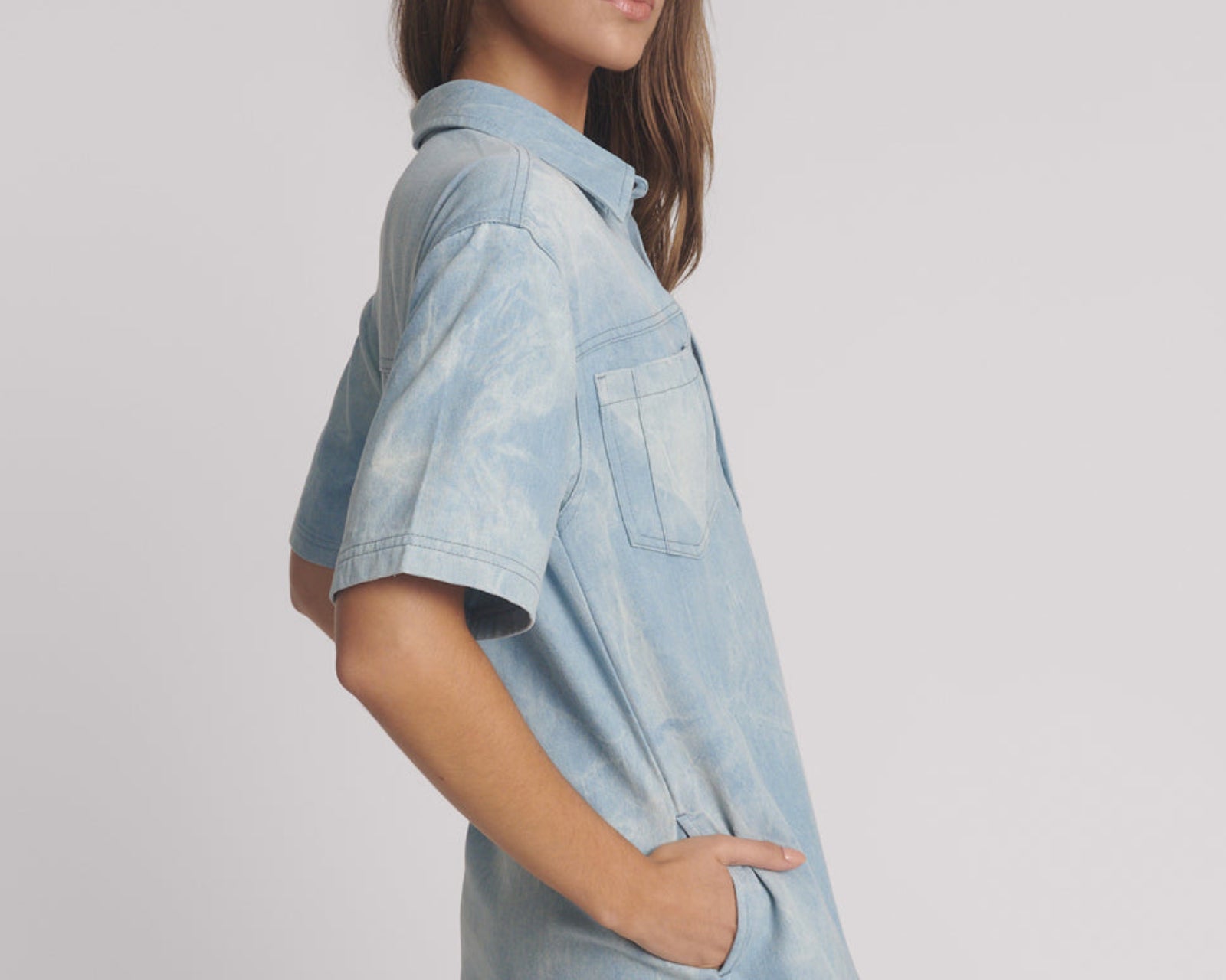 Pixie Denim Mini Shirt Dress - Cloudy Blue