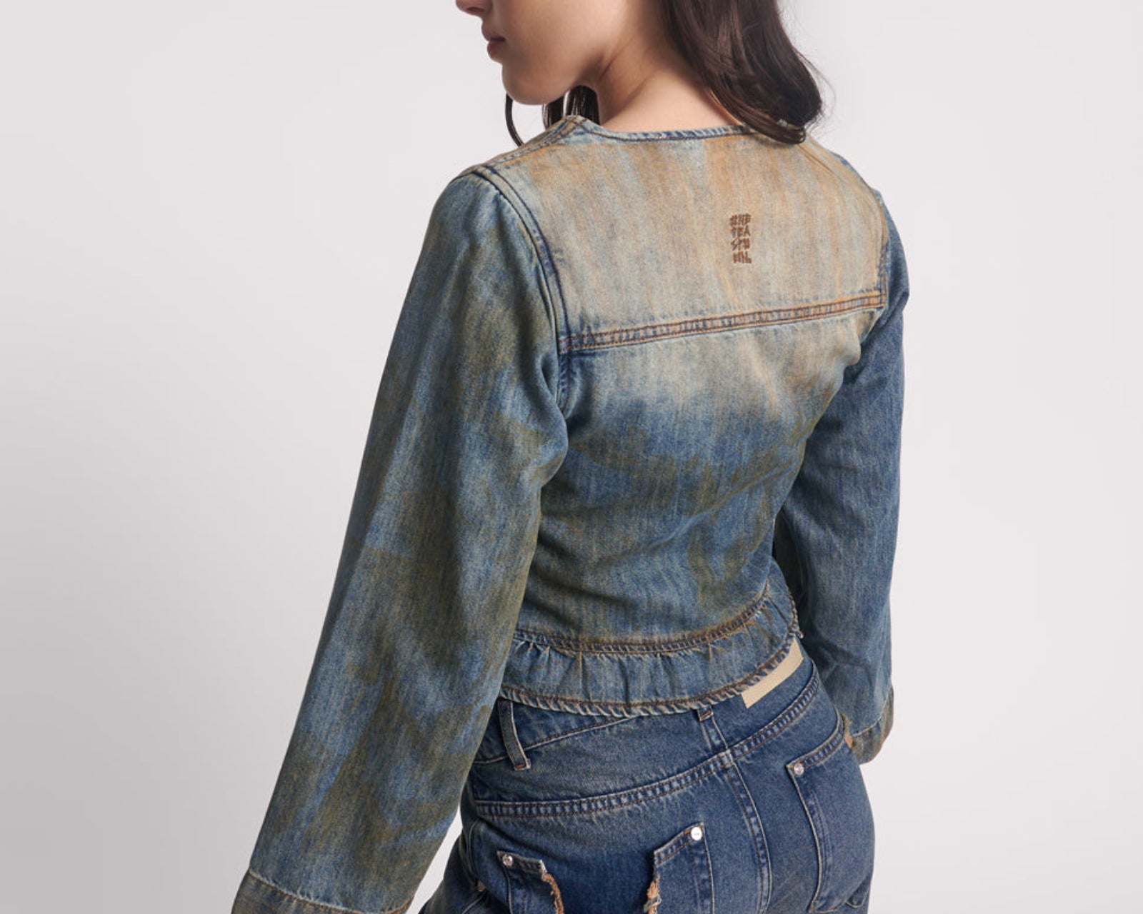 Denim Frill Backless Crop Top - Lucia Blue