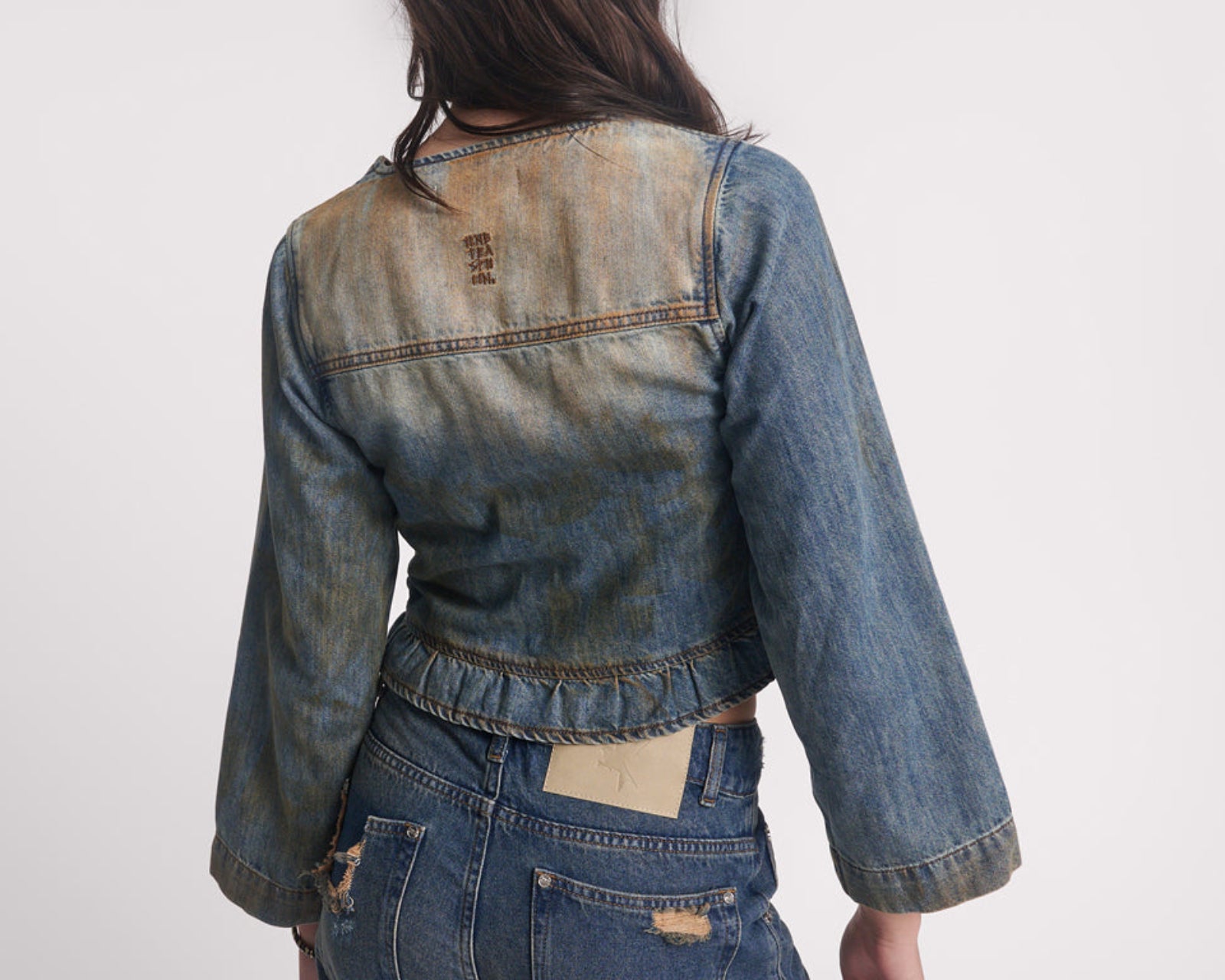 Denim Frill Backless Crop Top - Lucia Blue