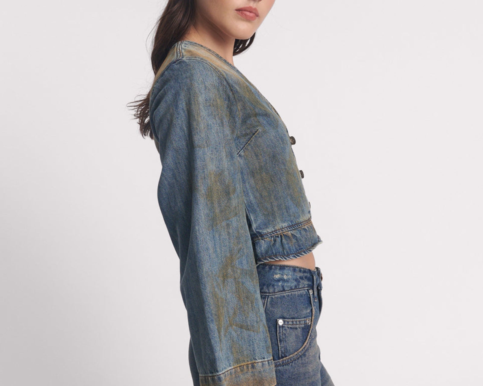 Denim Frill Backless Crop Top - Lucia Blue