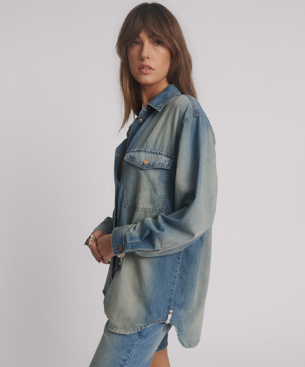 Women's Denim Tops Online Essential Denim Shirt - Blue Ranch