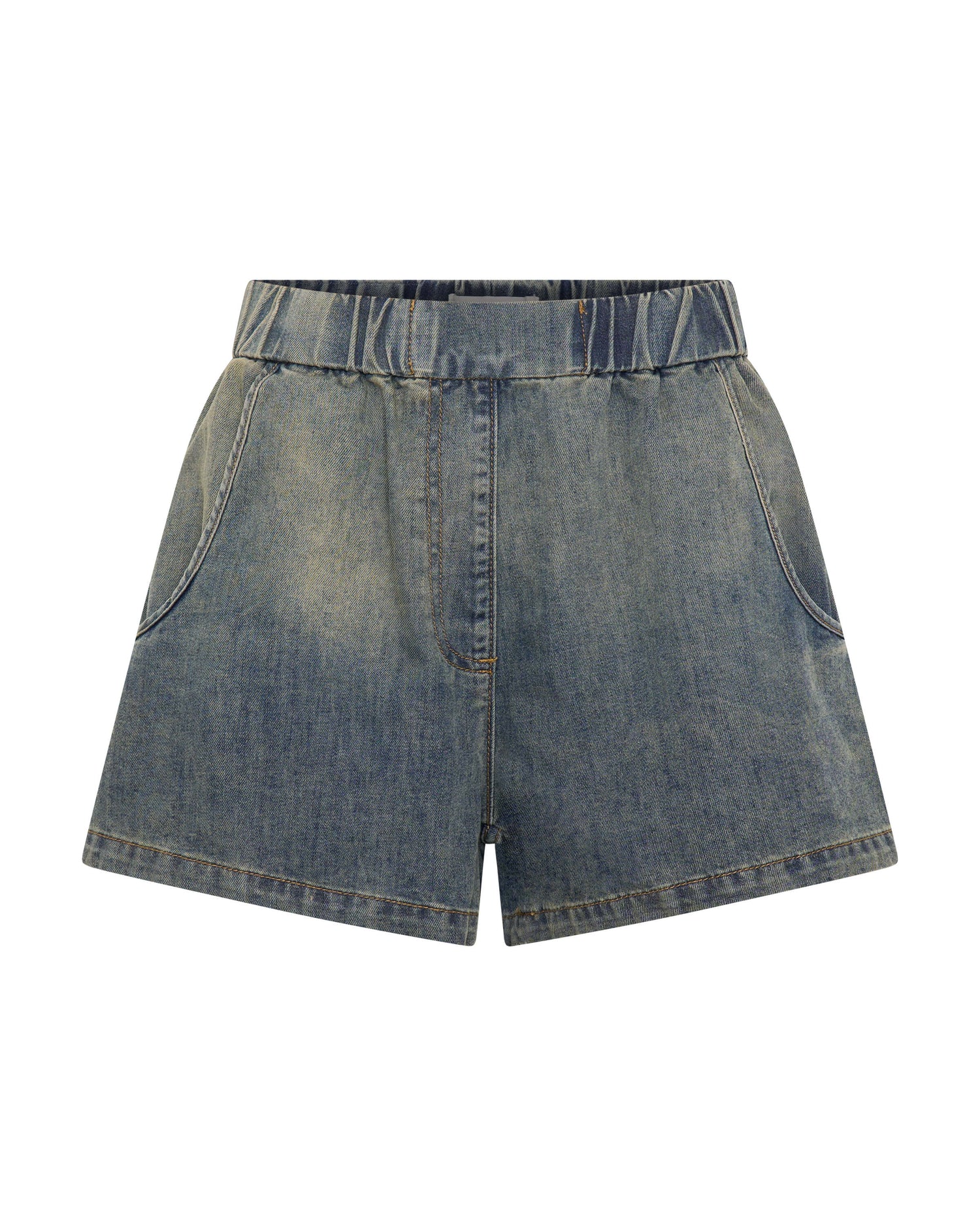 Funks High Waist Elasticated Flippy Denim Short - Blue Sand
