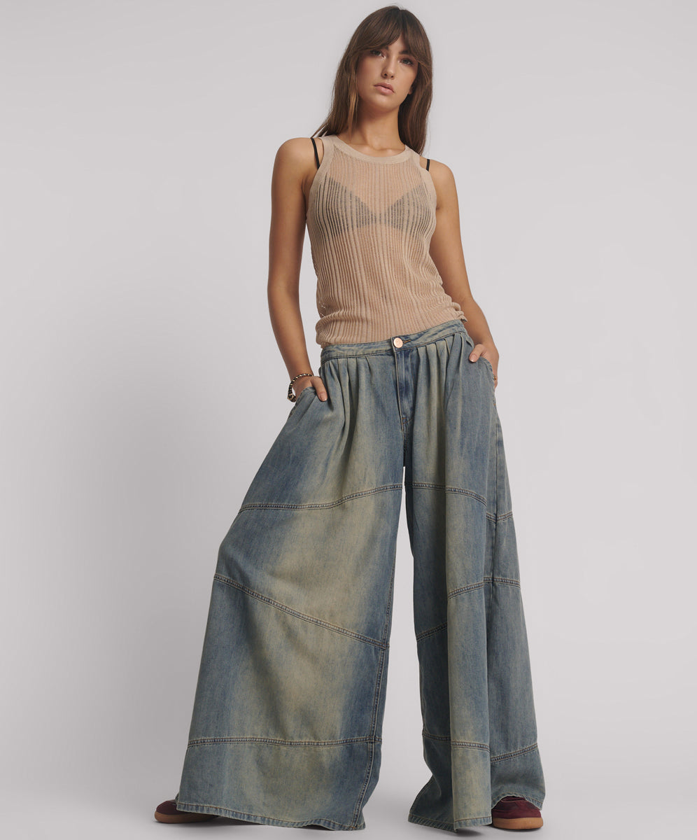 Outlet Daddios Low Waist Super Wide Leg Denim Jeans - Blue Sand