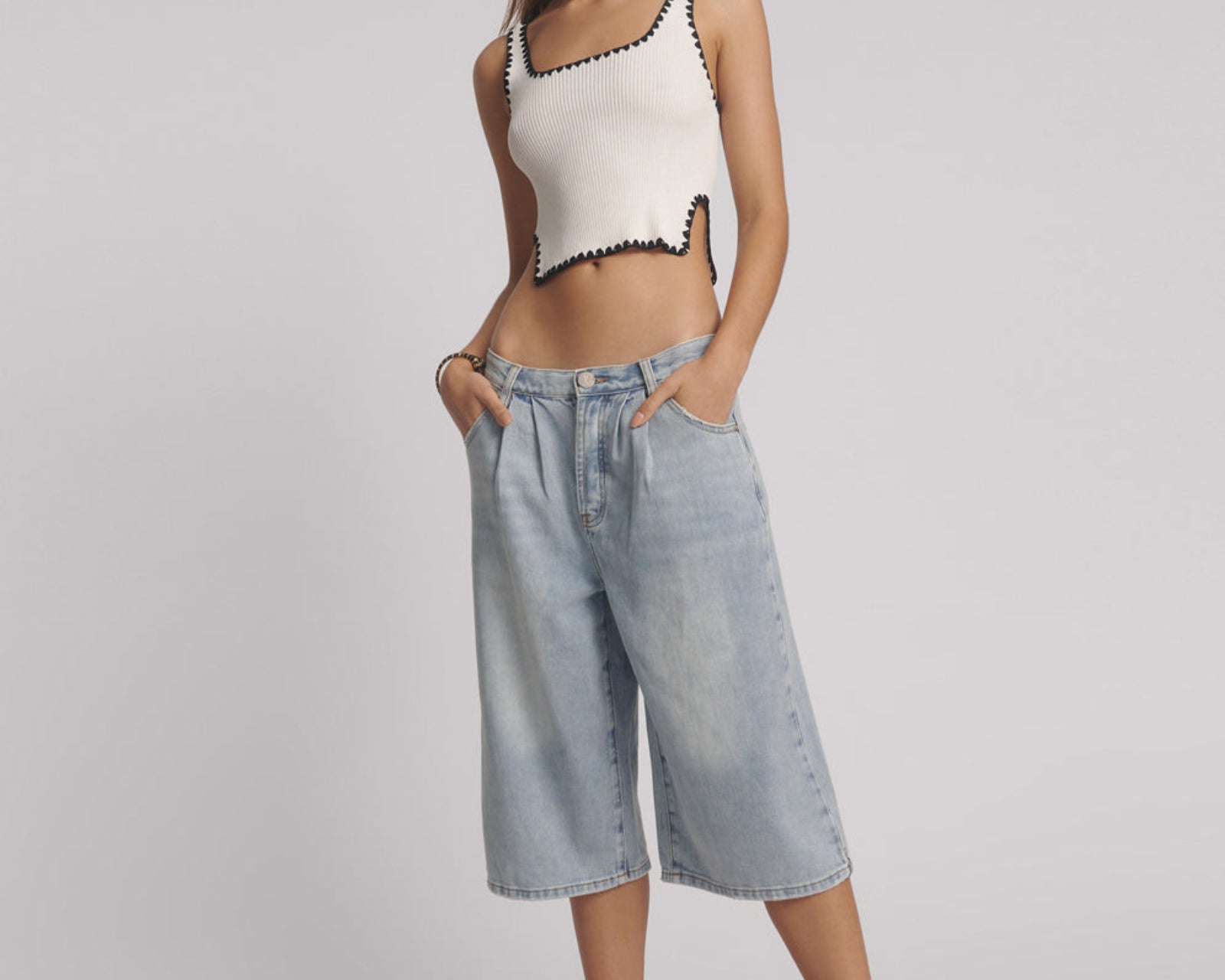 Beastie Low Waist Wide Leg Denim Jorts - Soft Blue